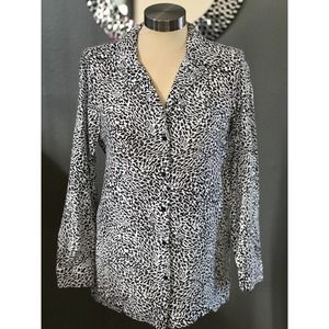 Zara Womens XS Long Sleeve Animal Print Blouse Black White Work Office Party